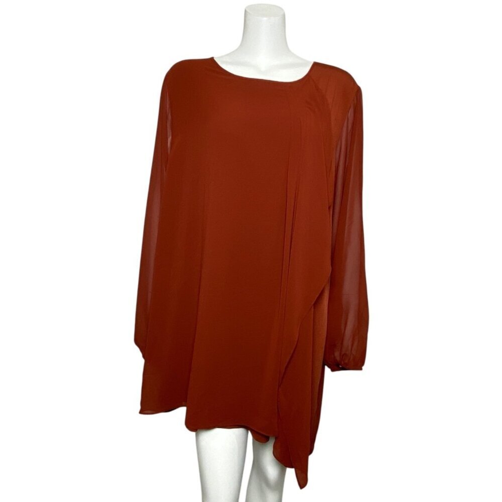 Susan Graver Liquid Knit Tunic Womens Size 3X Chiffon Sleeves Popover A36775